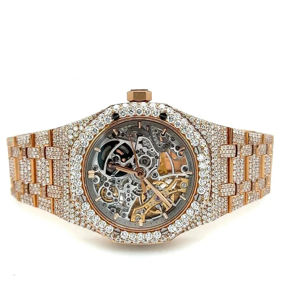 Exclusive Skeleton Rose Gold Dial Diamond Watch
