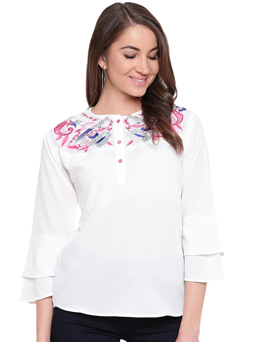 Embroidered Detail Bell Sleeved Top