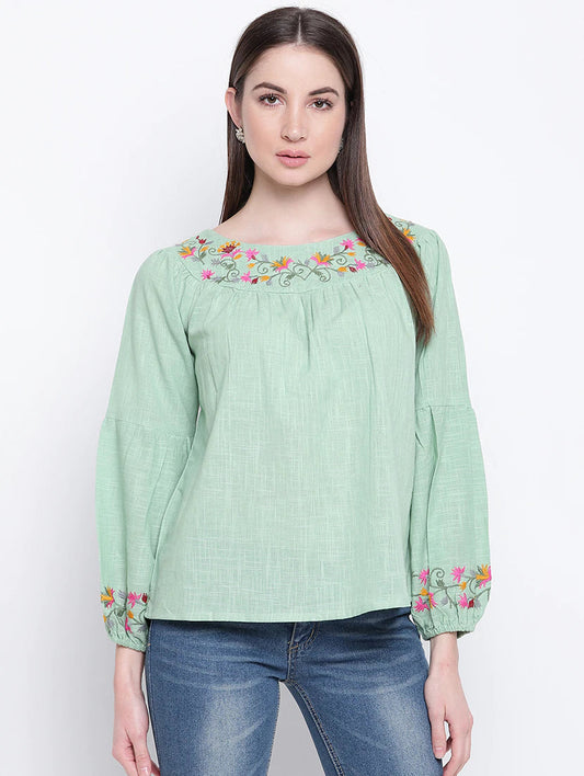 Long Sleeves Embroidered Top
