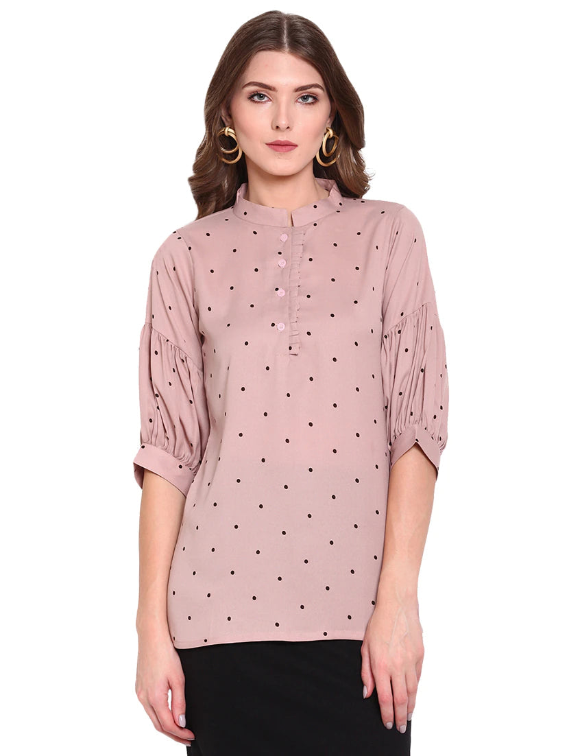 Mandarin Neck Polka Dot Top