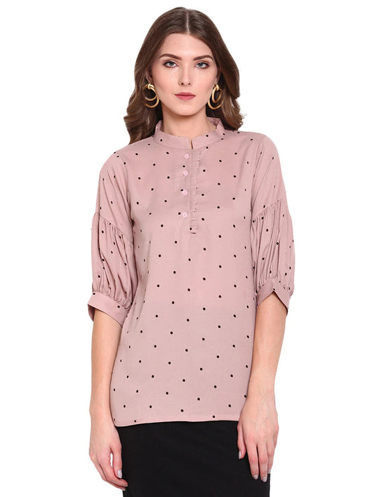 Mandarin Neck Polka Dot Top