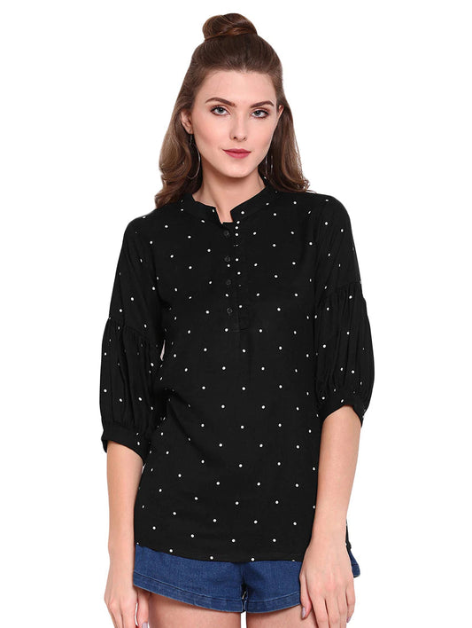Mandarin Neck Polka Dot Top