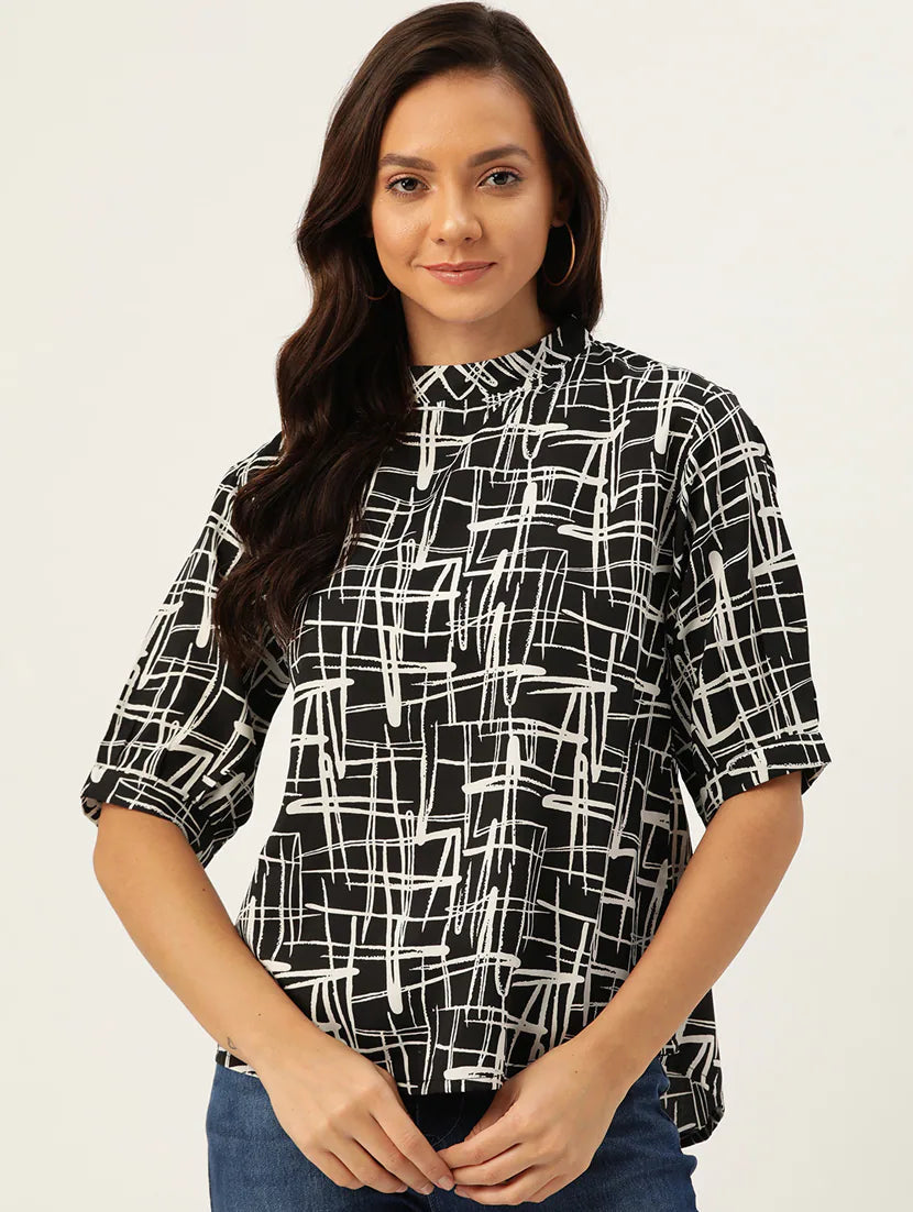 Mock Neck Printed Top
