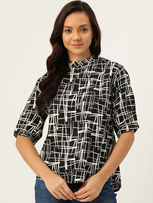 Mock Neck Printed Top