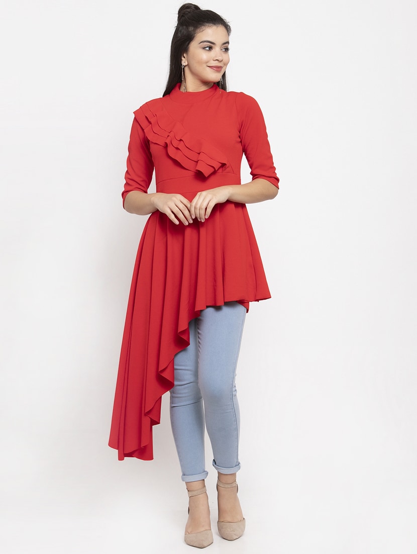 Ruffle Detail High-Low Top