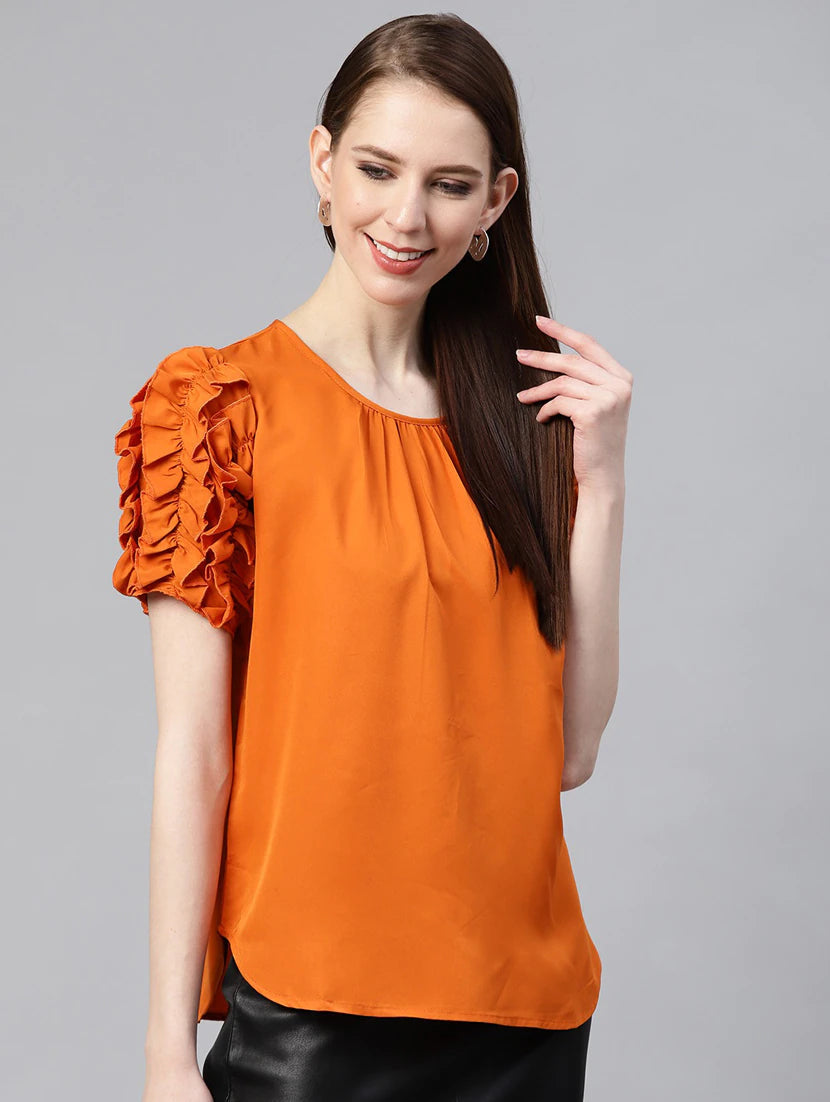 Frill Sleeved Round Neck Top