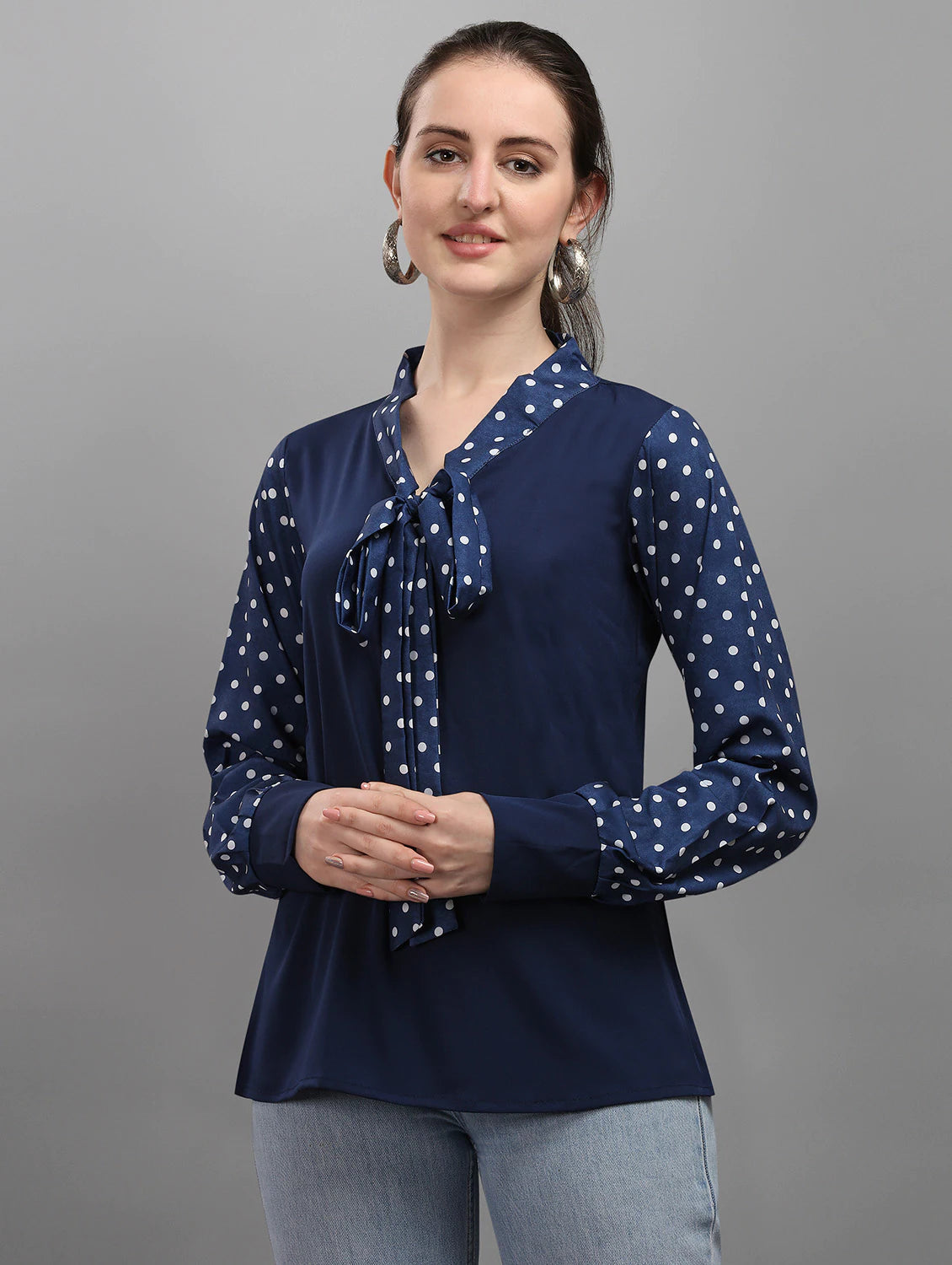 Tie Up Neck Polka Dot Top