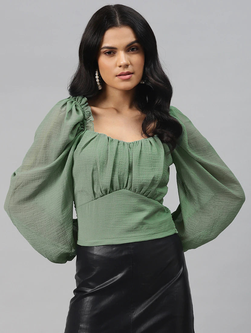 Smocked Back Puff Sleeved Top