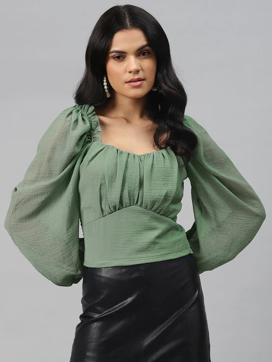Smocked Back Puff Sleeved Top