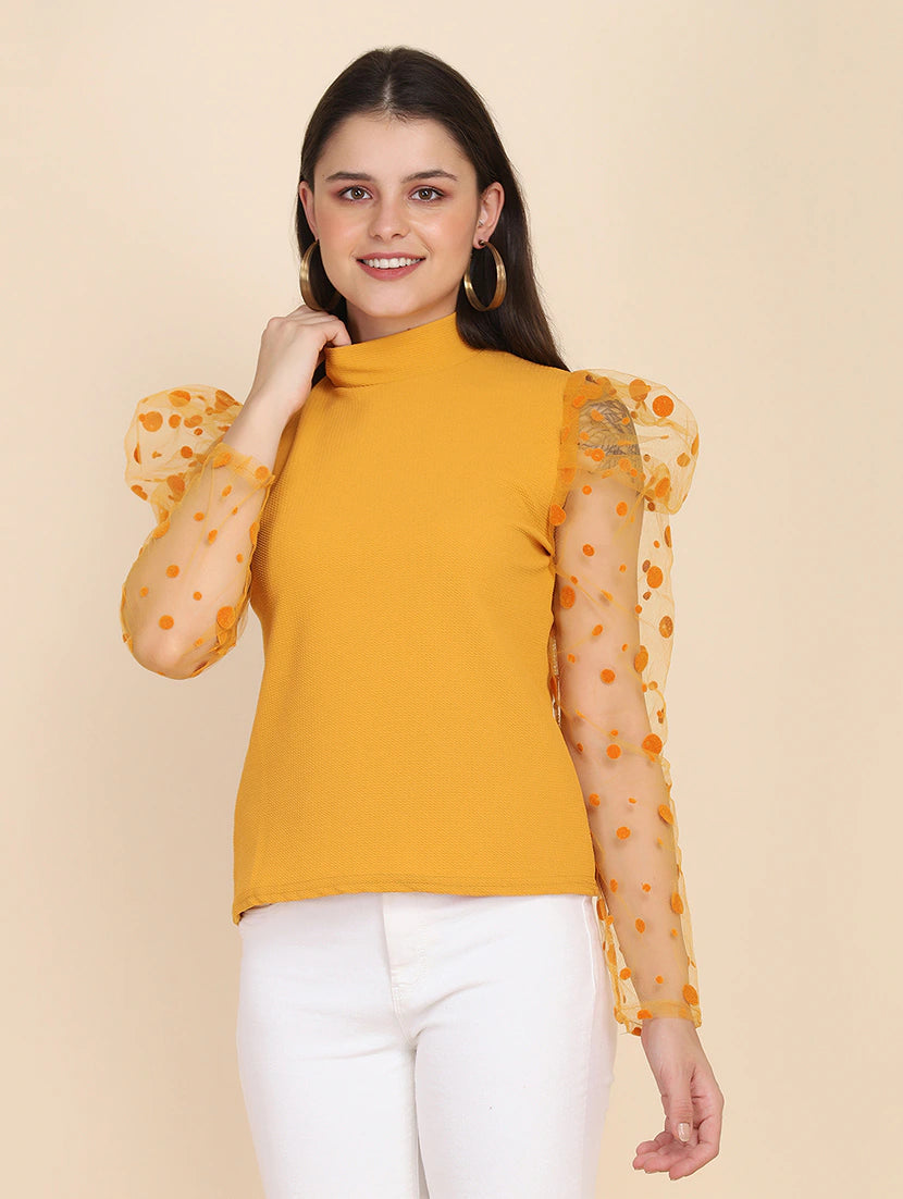 Mock Neck Puff Sleeved Top