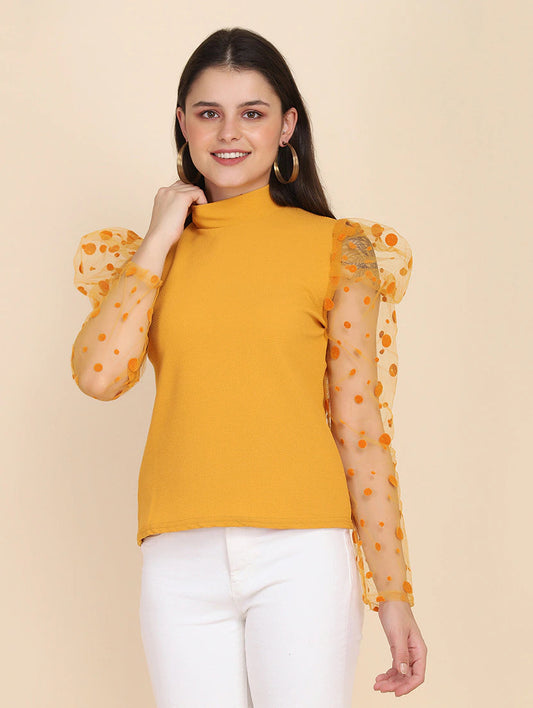 Mock Neck Puff Sleeved Top