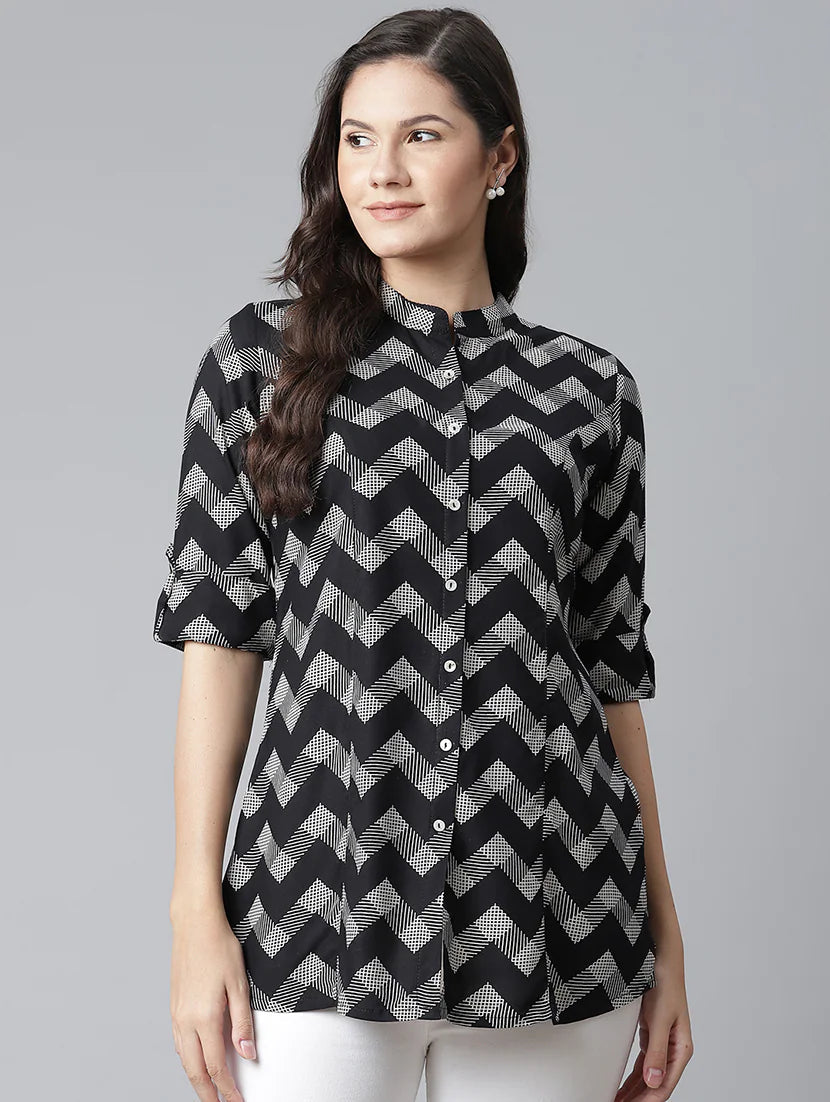 Mandarin Neck Printed Top