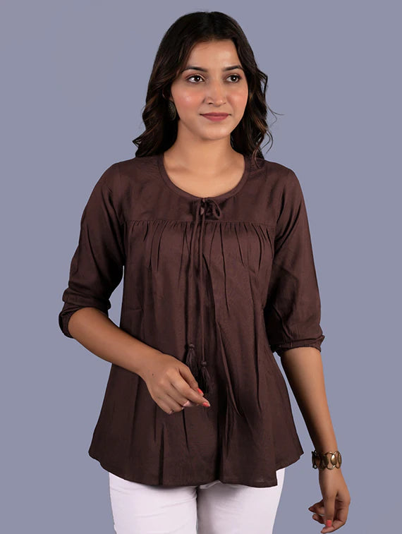 Brown Rayon Regular Top