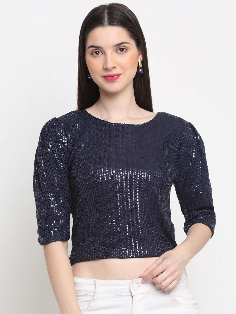 Round Neck Embellished Crop Top