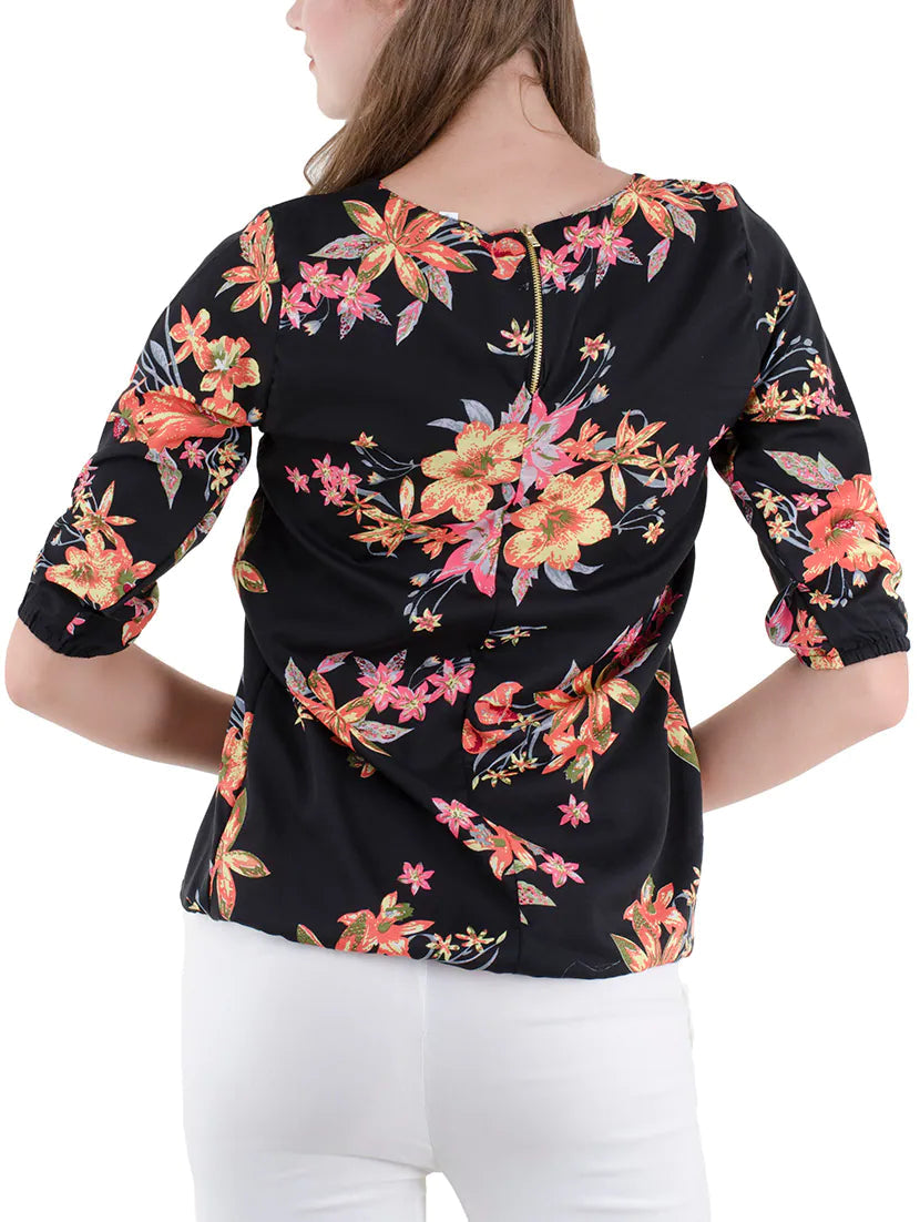 Pleated Front Floral Blouson Top