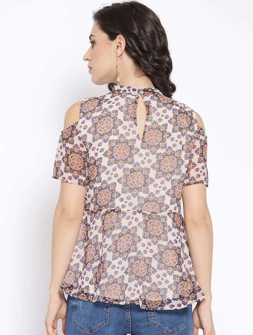 Mock Neck Cold Shoulder Top