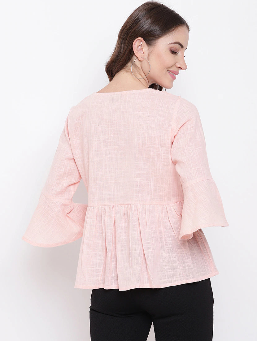 Rosewater Pink Lace Detail Bell Sleeved Top