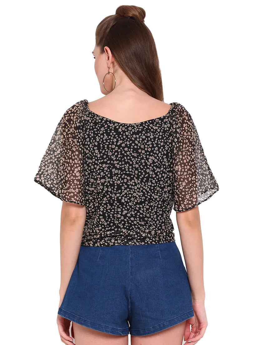 Tie Front Button-Up Floral Top