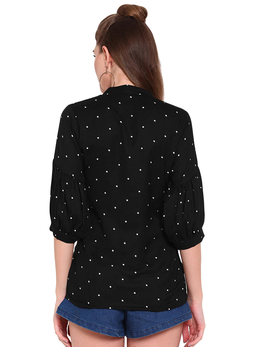 Mandarin Neck Polka Dot Top