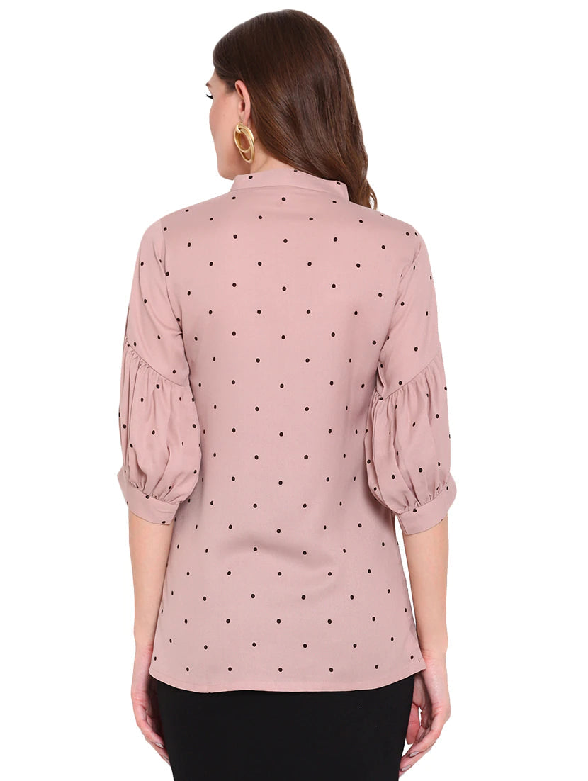Mandarin Neck Polka Dot Top