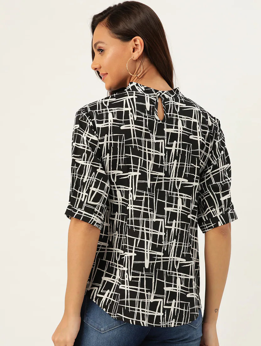 Mock Neck Printed Top