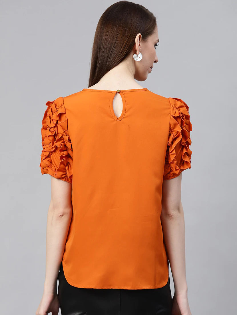 Frill Sleeved Round Neck Top