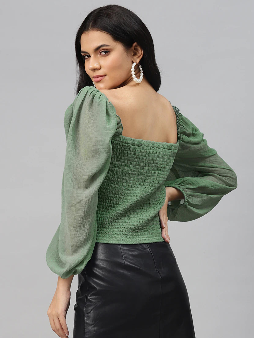 Smocked Back Puff Sleeved Top