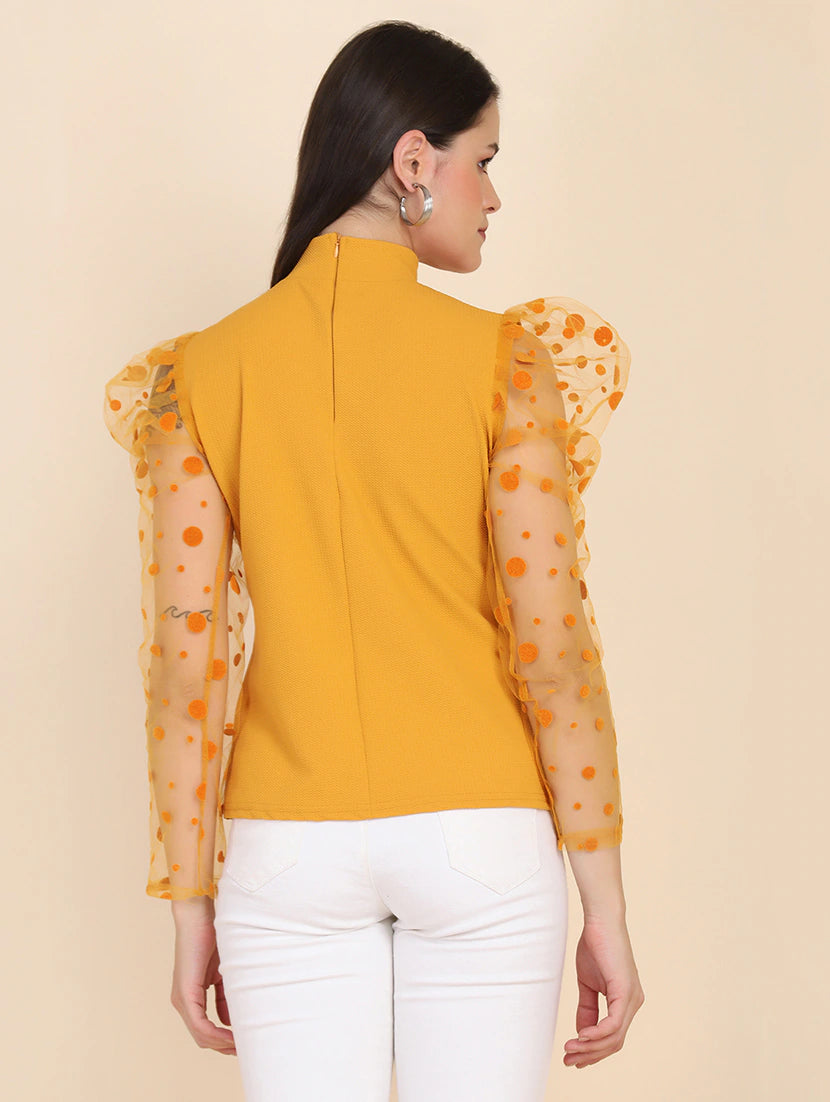 Mock Neck Puff Sleeved Top