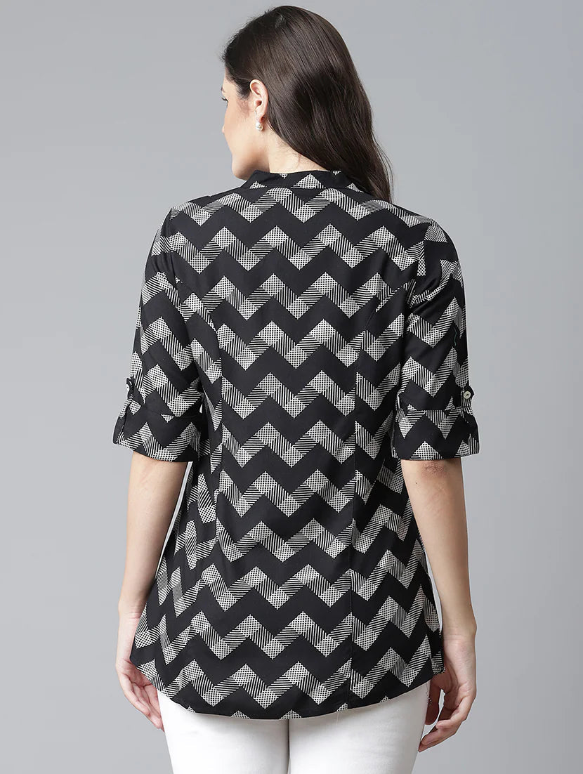 Mandarin Neck Printed Top