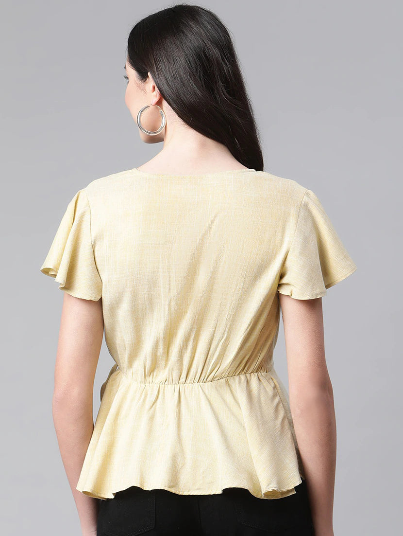 Overlap Neck Solid Wrap Top