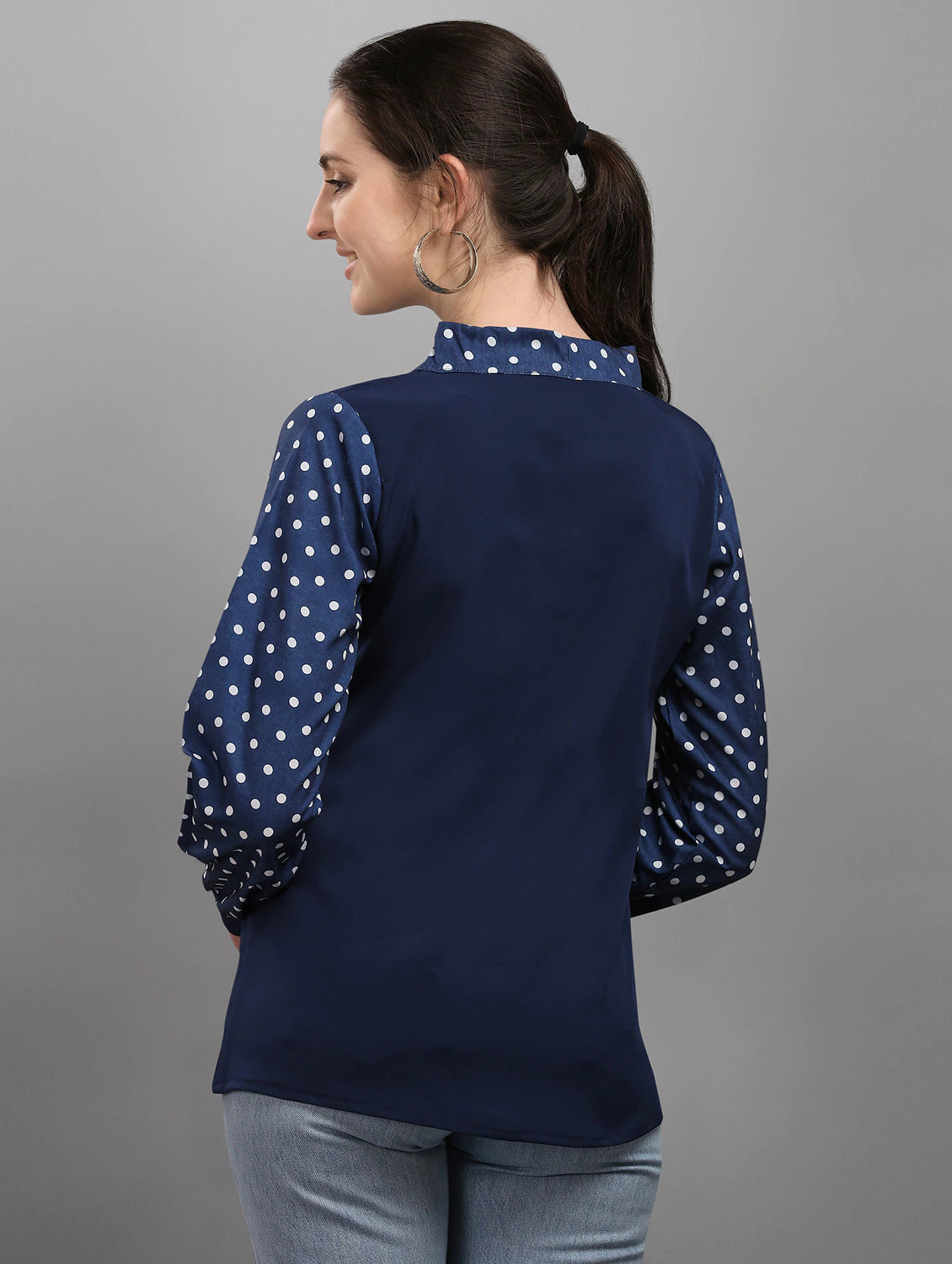Tie Up Neck Polka Dot Top