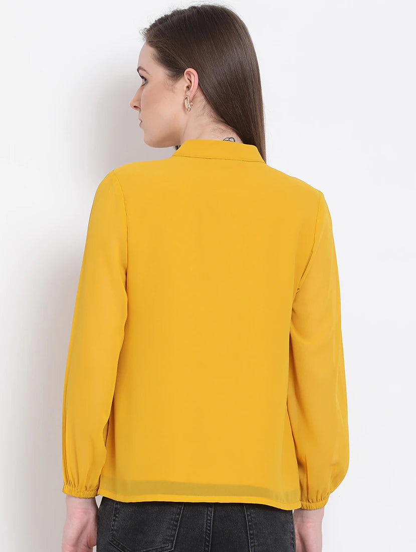 Mandarin Neck Ruffled Top