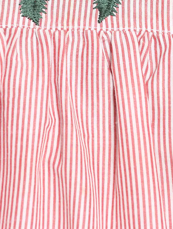 Slit Sleeved Embroidered Striped Top